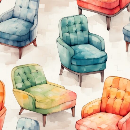Watercolor Chair Furniture Design Seamless Pattern
