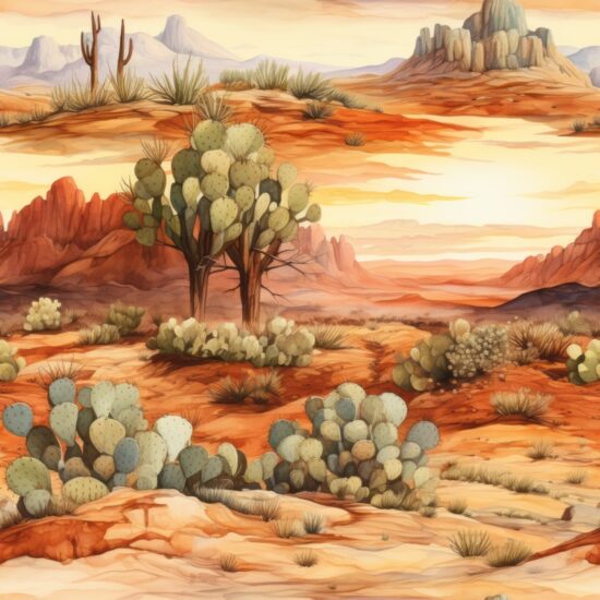 Watercolor Desert Landscape Seamless Pattern