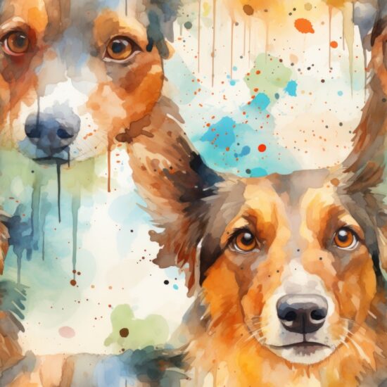 Watercolor Dog Painting Design Seamless Pattern