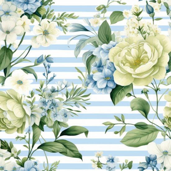 Watercolor Flora Striped Delights Seamless Pattern