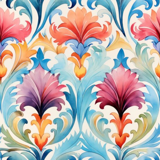 Watercolor Renaissance Floral Brush Design Seamless Pattern