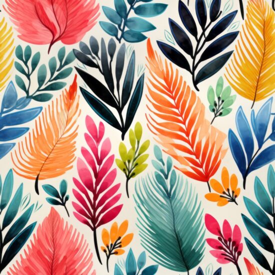 Watercolor Sgraffito Floral Leaf Pattern Seamless Pattern