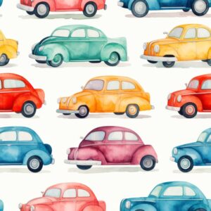 Watercolor Toy Car Illustrations Seamless Pattern