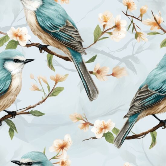 Whimsical Avian Art: Naturalistic Oil Paint Style Seamless Pattern