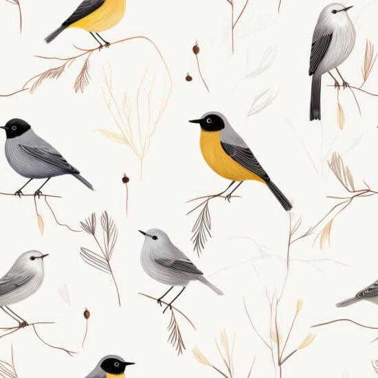 Whimsical Avian Harmony: Pen & Ink Style Seamless Pattern