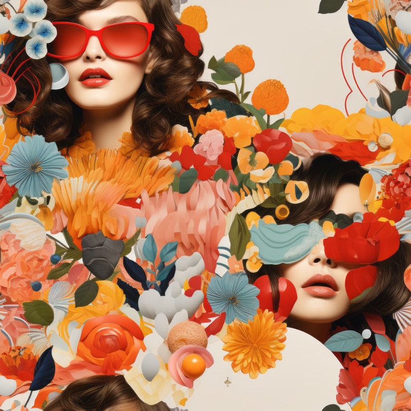 Whimsical Floral Collage Illustration: Playful & Eclectic Seamless Pattern