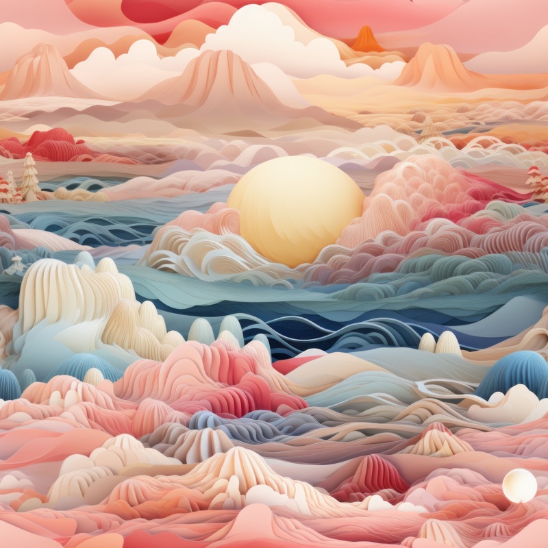 Whimsical Landscapes: Soft Pastel Dreams Seamless Pattern
