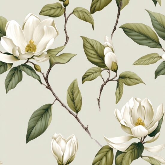 Whimsical Magnolia Delight - Botanical Elegance Seamless Pattern