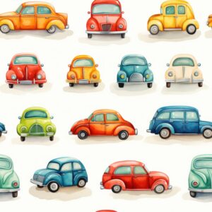 Whimsical Toy Car Watercolor Art Seamless Pattern