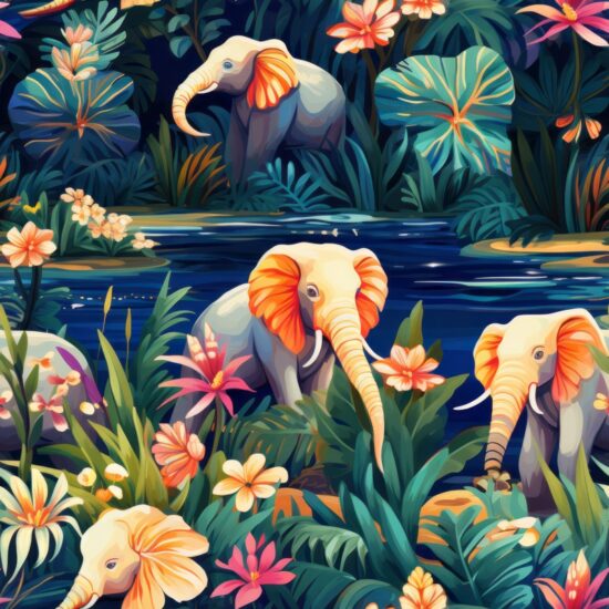 Whimsical Tropical Elephant Delight Seamless Pattern