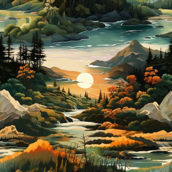 Wilderness Landscape Painting Pattern Seamless Pattern