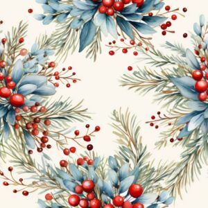 Winter Watercolor Holiday Wreaths: Floral Delight Seamless Pattern
