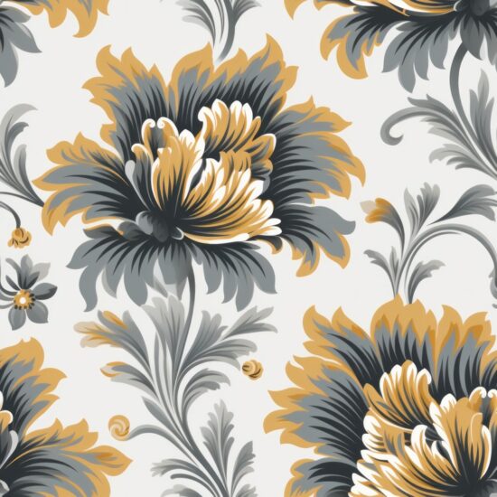 Woodcut Elegance: Minimalistic Damask with Gold Accents Seamless Pattern