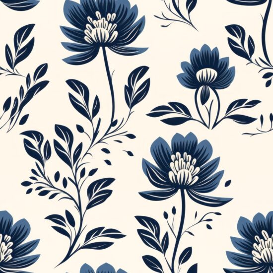 Woodcut Floral Elegance Seamless Pattern