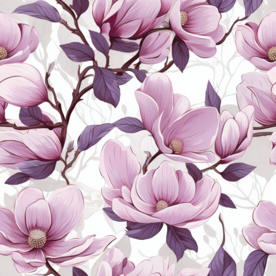 Woodcut Magnolia: Minimalistic Floral Delight Seamless Pattern