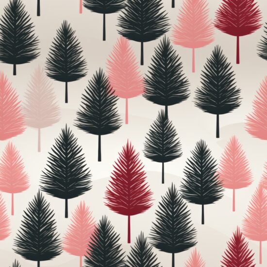 Woodcut Pine Forest: Minimalistic Grey & Pink Seamless Pattern