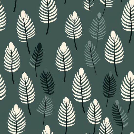 Woodcut Pine: Minimalistic Green Leaf Pattern Seamless Pattern