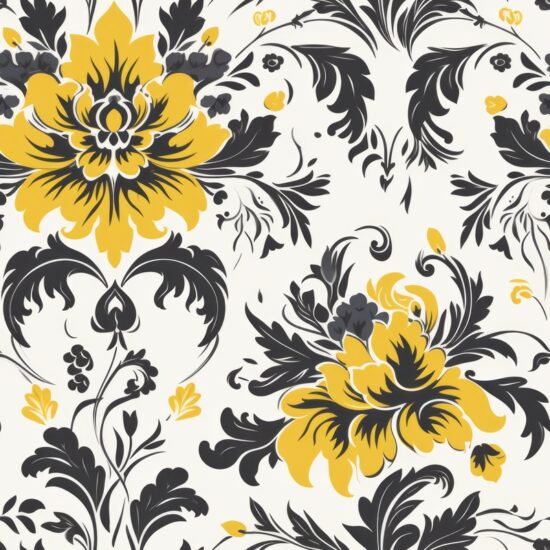 Yellow Blooms: Minimalistic Damask Floral Design Seamless Pattern