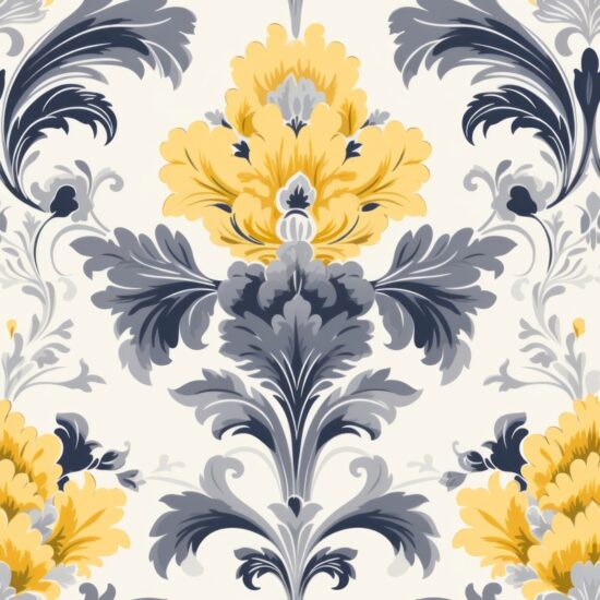 Yellow Floral Damask: Minimalistic Watercolor Design Seamless Pattern