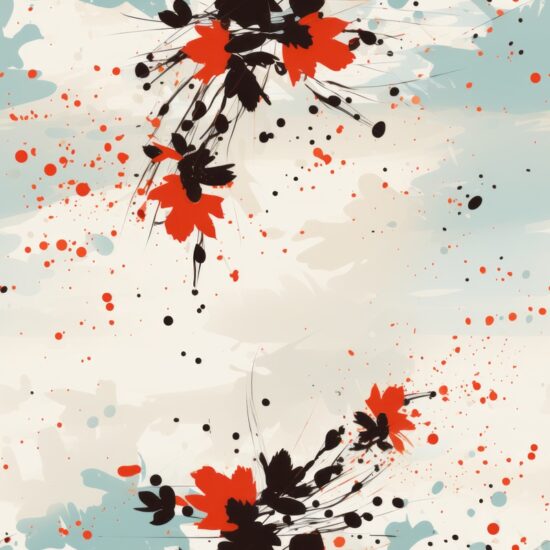 Zen Floral Spatter Brush Pattern Seamless Pattern