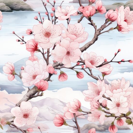 Zen Garden Bliss: Cherry Blossom Delight Seamless Pattern