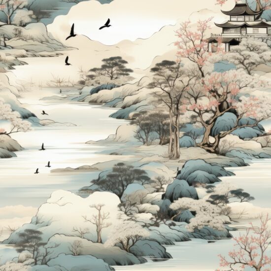 Zen Garden of Natures Brushstrokes Seamless Pattern