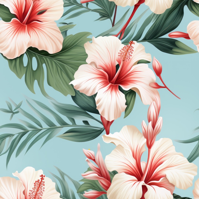 Zen Hibiscus Blossom Seamless Pattern