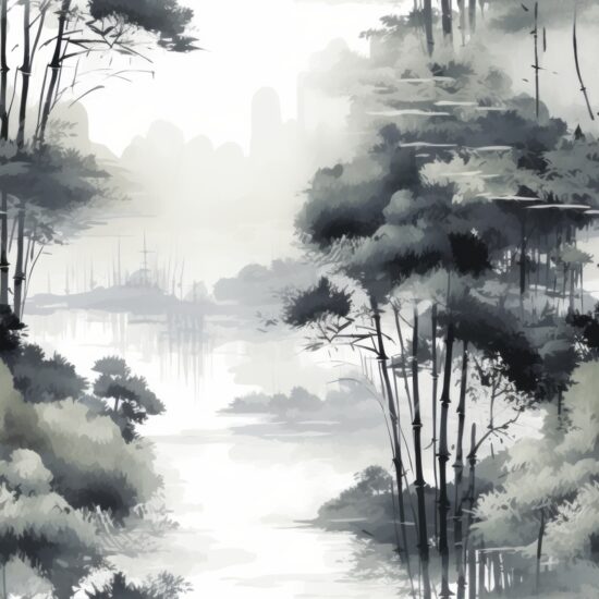 Zen Serenity: Scenic Japanese Ink Wash Seamless Pattern