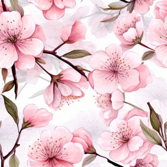 Zen Watercolor Cherry Blossom Delicacy Seamless Pattern