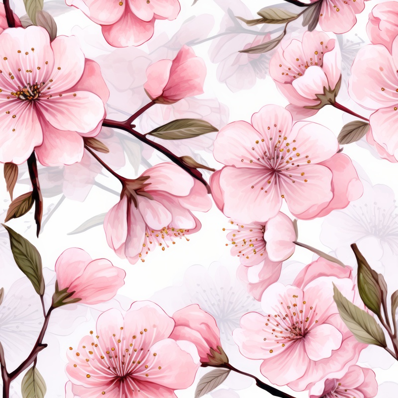 Zen Watercolor Cherry Blossom Delicacy Seamless Pattern