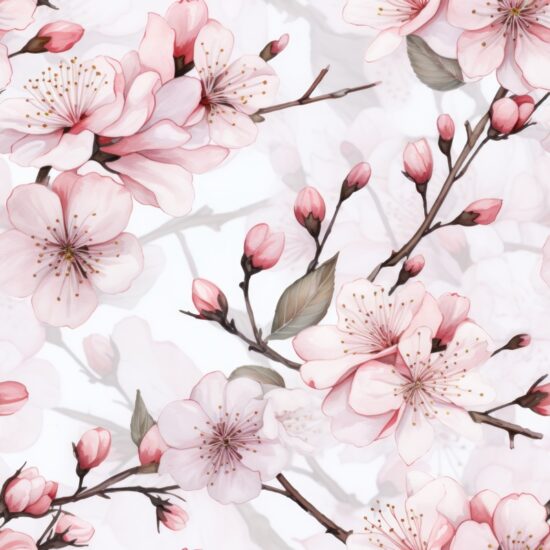 Zen Watercolor Cherry Blossom Floral Design Seamless Pattern
