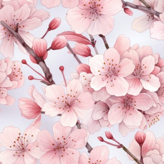 Zen Watercolor Cherry Blossoms Seamless Pattern