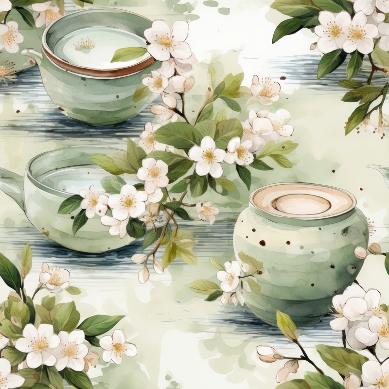 Zen Watercolor: Japanese Tea Ceremony Elegance Seamless Pattern