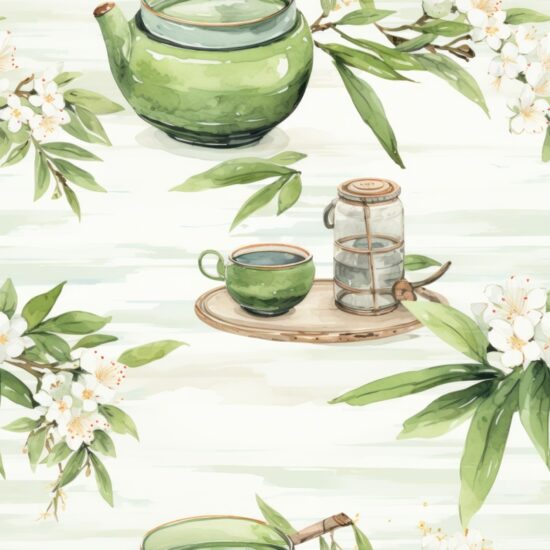 Zen Watercolor Tea Ceremony Vibe Seamless Pattern