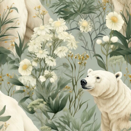 Arctic Flora - Polar Bear Illustration Seamless Pattern