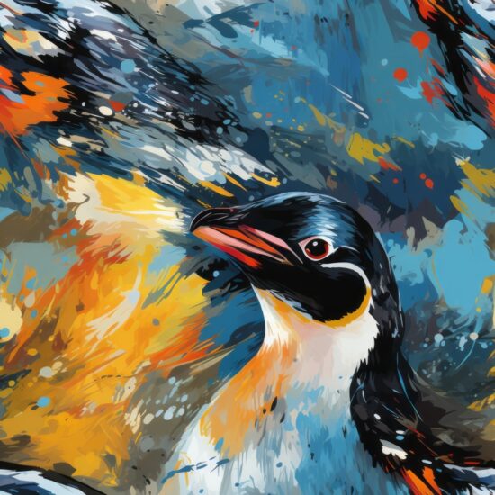 Artistic Penguin in Oil Style Seamless Pattern