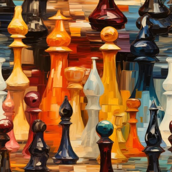 Artistic Wooden Chess Set Pattern Seamless Pattern