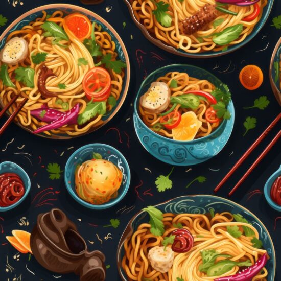 Asian Noodle Adventure Seamless Pattern