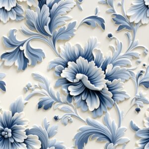 Baby Blue Floral Porcelain Wallpaper Seamless Pattern