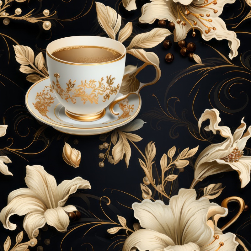 Baroque Coffee Set Design Seamless Pattern