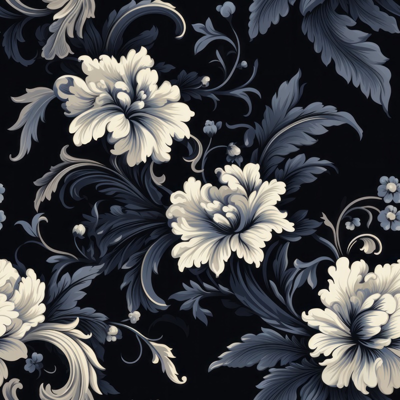 Baroque Fusion: Monochrome Floral Elegance Seamless Pattern