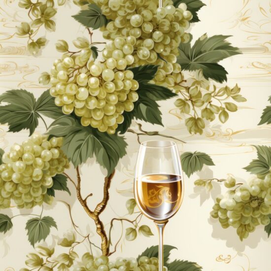 Baroque White Wine & Fruit Seamless Pattern