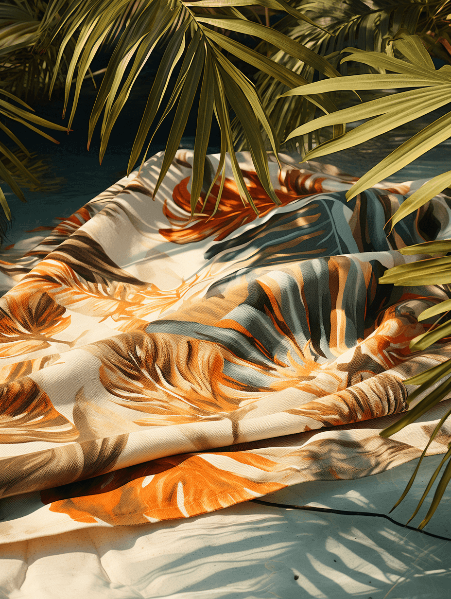 Beach Towel with jungle pattern print on it minimalist photography in jungle studio set up 6 pattern design