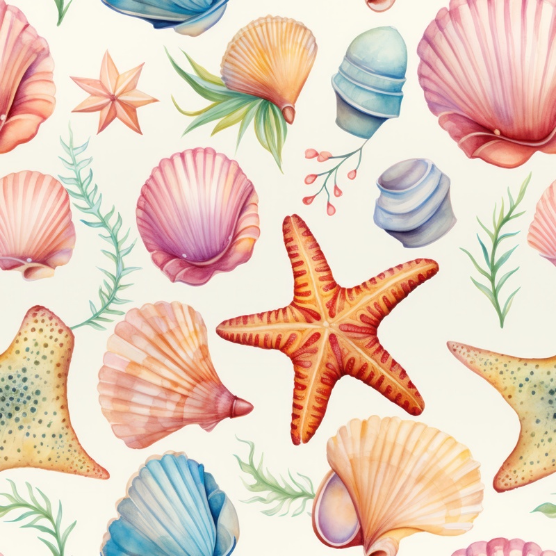 Beachside Seashell Collection Seamless Pattern