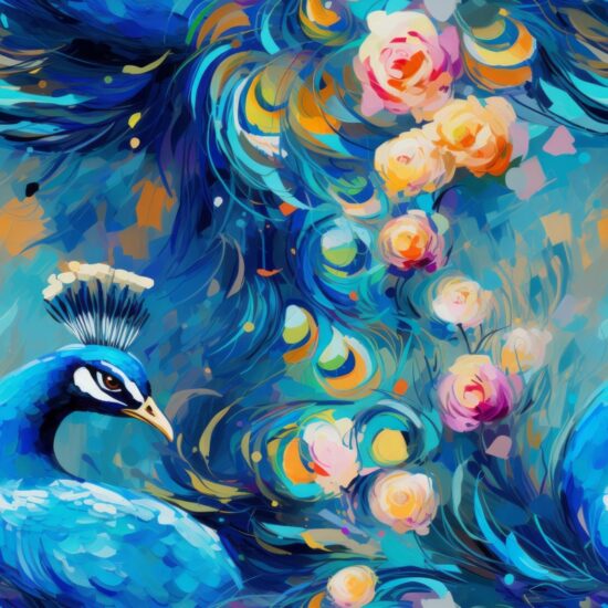 Blue Peacock Impressions Seamless Pattern