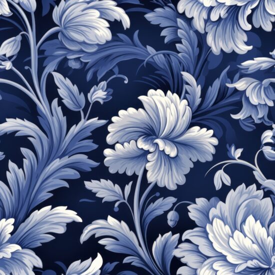 Bold Blue Floral Elegance Seamless Pattern