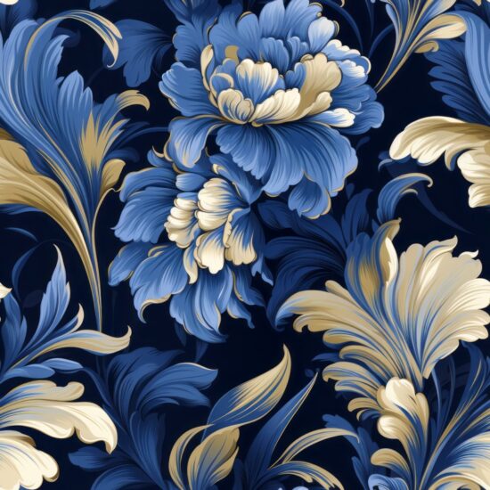 Bold Blue Floral Wallpaper Seamless Pattern