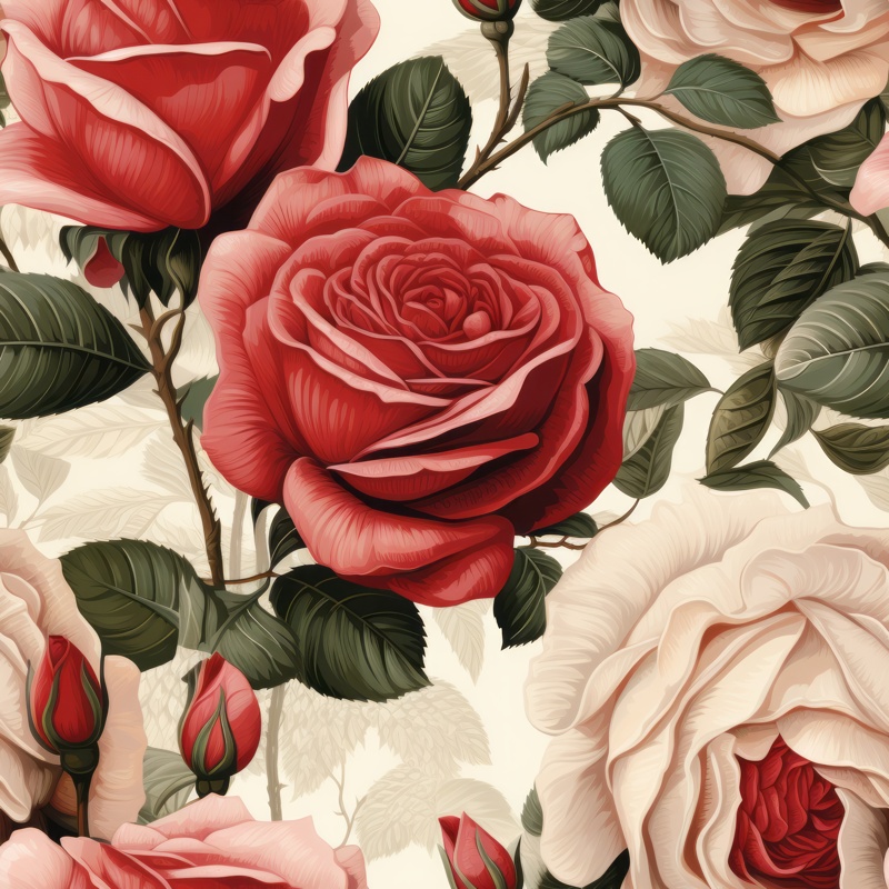 Botanical Rose Blossom Seamless Pattern