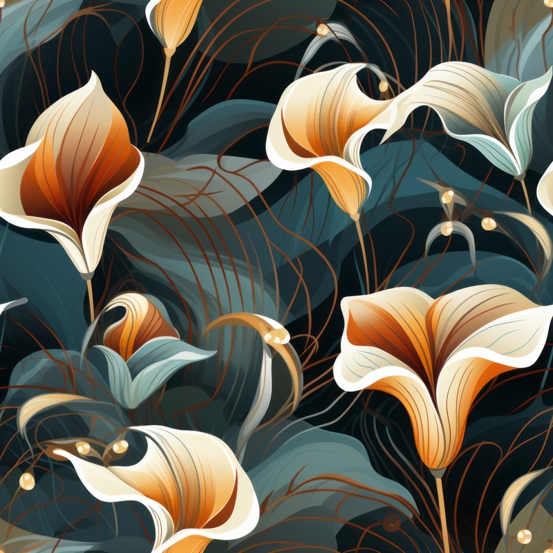Brown Calla Lily Infographic Floral Seamless Pattern