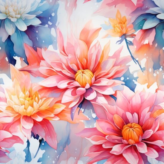 Bursting Dahlia Blossoms Seamless Pattern